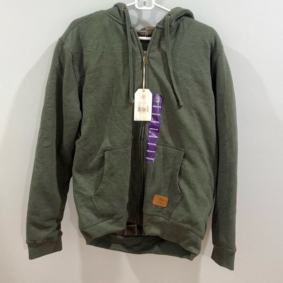 Cloudveil Mountainworks olive green flannel lined hooded sweater jacket M NWT - Picture 1 of 7